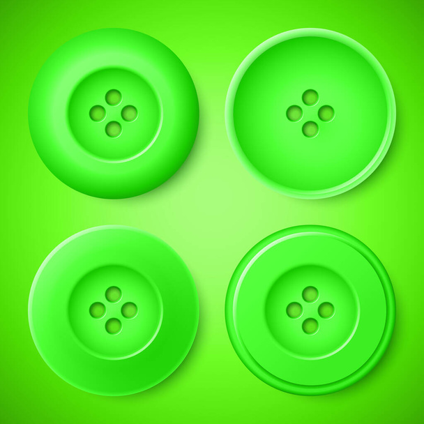 Векторні ізольовані зелені кнопки для одягу на зеленому фоні. Реалістична векторна ілюстрація
. - Вектор, зображення