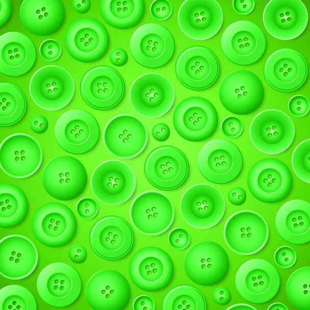 Botones verdes de plástico vectorial sobre fondo verde. Ilustración vectorial realista. - Vector, Imagen