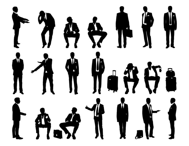 big set businessmen standing and seated silhouettes - Photo, Image