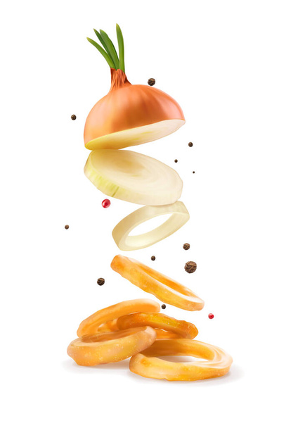 Fried onion rings. Vector illustration. - Vetor, Imagem