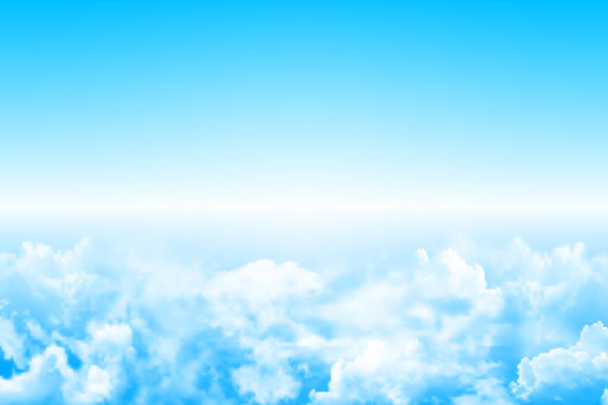 Ηλιόλουστο φόντο, μπλε ουρανός με λευκά σύννεφα και ήλιο. Ρεαλιστικό διανυσματικό πανό με μπλε ουρανό. Χώρος κειμένου banner. - Διάνυσμα, εικόνα