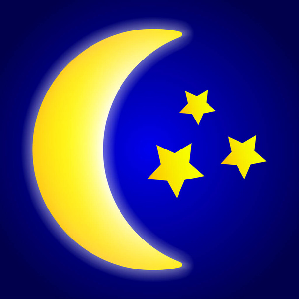 Μεμονωμένες εικόνες του μήνα και αστέρια στο νυχτερινό ουρανό. Χαρακτήρας παραμυθιού για παιδικές εικονογραφήσεις. - Διάνυσμα, εικόνα