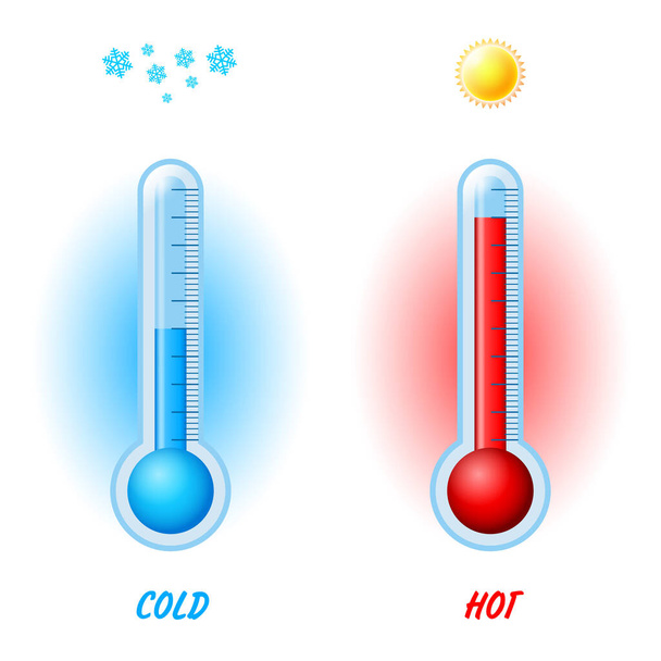 Isolated color set of thermometer icons on white background. Vector weather infographics. - Vector, Image