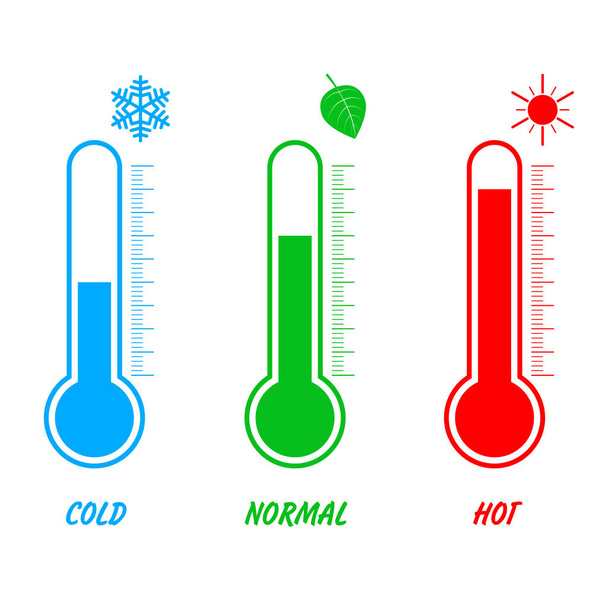 Elszigetelt színes készlet hőmérő ikonok fehér háttér. Vektoridőjárási infografikák. - Vektor, kép