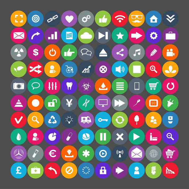 100 univerzális ikon. Egyszerű sorozat. Minden ikon egy objektum összetett útvonal  - Vektor, kép