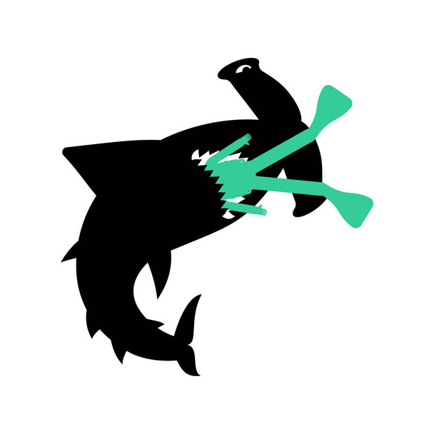 Hammerhead shark and diver. Marine predator ate frogman. Death of a diver by Fish hammer  - Vector, Imagen