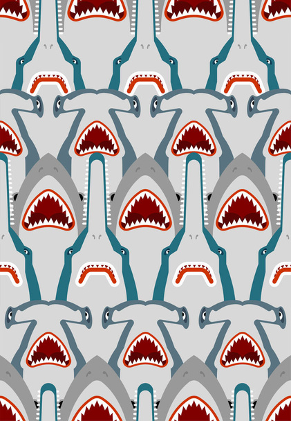 Shark pattern seamless. Marine predator background. Hammerhead shark and Saw fish texture - ベクター画像