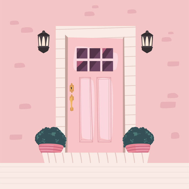 pink door front scene - Vector, Image