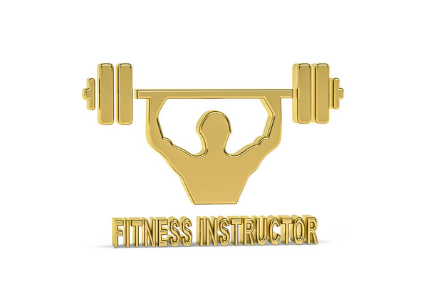 Golden 3d fitness instructor icon isolated on white background - 3d render - Photo, Image