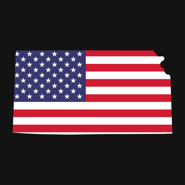 Kansas staatskaart met Amerikaanse vlag op zwarte achtergrond - Vector, afbeelding