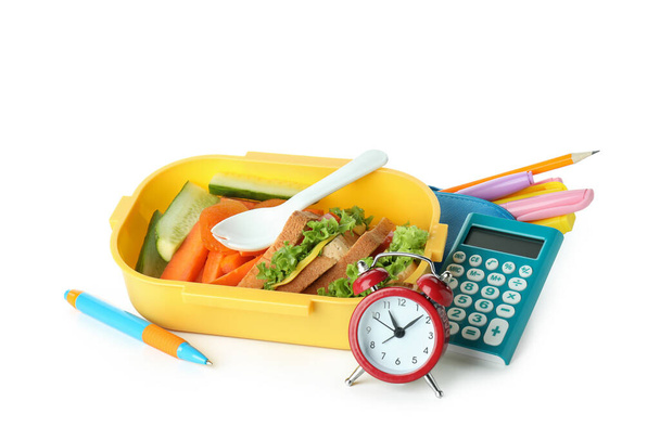 Study concept with lunch box isolated on white background - Photo, Image