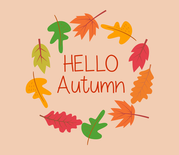 Hello autumn. Vector, lettering, background - ベクター画像