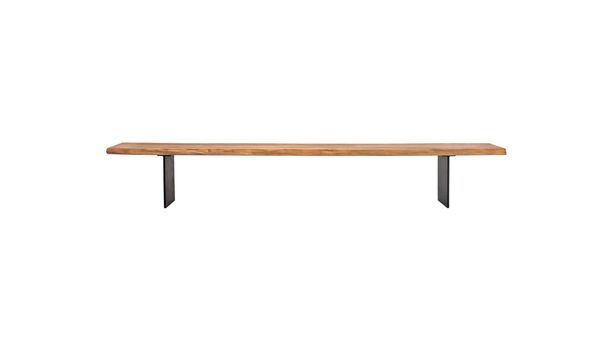 Ławka drewniana z czarnymi stalowymi nogami izolowana na białym tle ze ścieżką wycinania - Zdjęcie, obraz