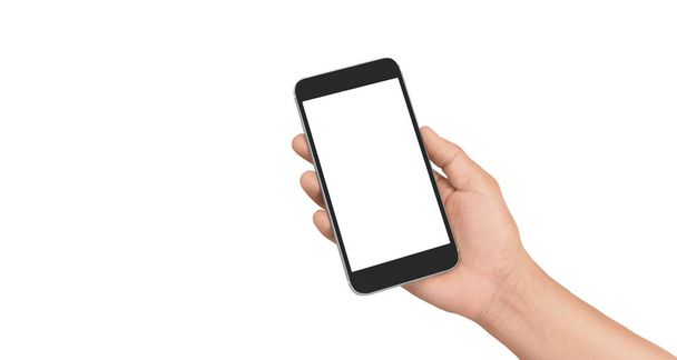 Mão segurando dispositivo smartphone e tela tocante - Foto, Imagem