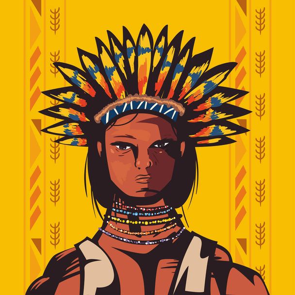 male indigenous chief scene - Vector, Image
