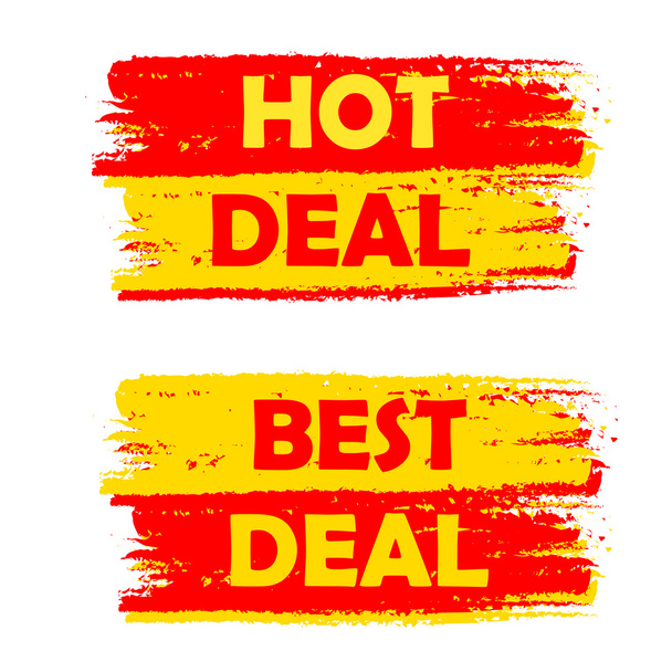 Hot and best deal, etiquetas amarelas e vermelhas desenhadas
 - Foto, Imagem