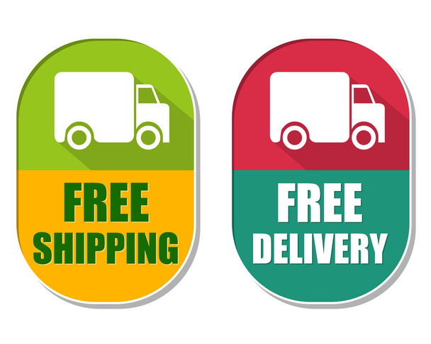 livraison gratuite et livraison avec panneau de camion, deux étiquettes elliptiques
 - Photo, image