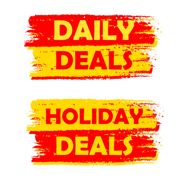 daily and holiday deals, yellow and red drawn labels - Photo, Image