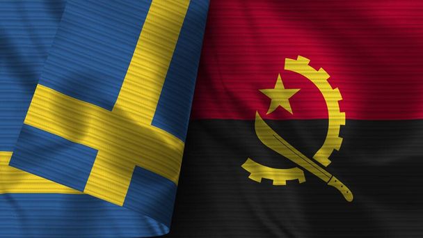 Angola and Sweden Realistic Flag  Fabric Texture 3D Illustration - Photo, Image