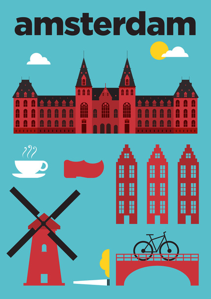 Amsterdam City Ícones Poster
 - Vetor, Imagem