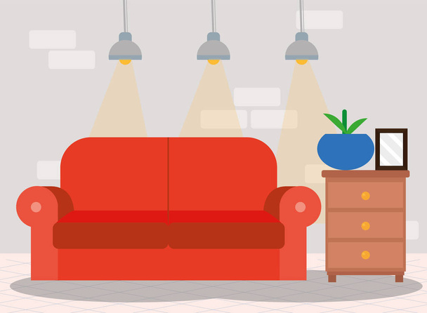 livingroom with sofa red - Вектор,изображение