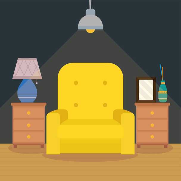 livingroom with yellow sofa - Вектор,изображение