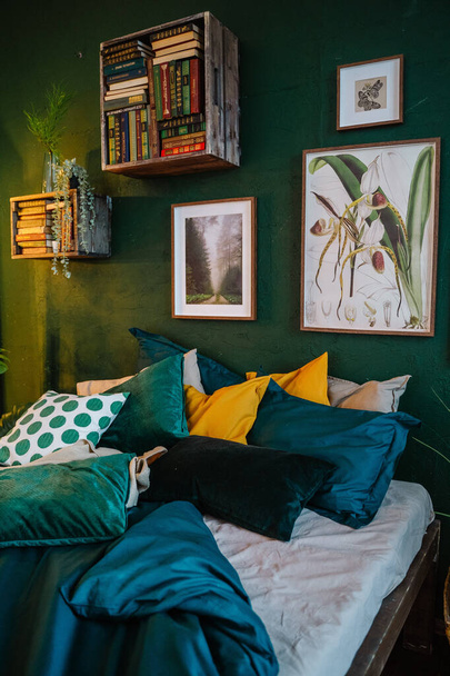 Modern interior design in the loft style using green color.. - Photo, Image