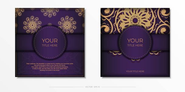 Luxurious purple postcard template with vintage abstract mandala ornament. Elegant and classic vector elements ready for print and typography. - Vector, Image