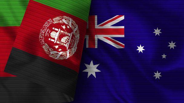 Australia and Afghanistan Realistic Flag  Fabric Texture 3D Illustration - Foto, immagini