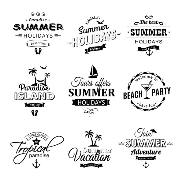 Beach labels set on white - Vector, Image