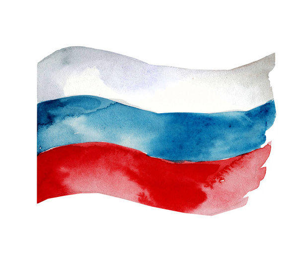 Az Orosz Föderáció zászlaját lobogtatva. Akvarell illusztráció. Sablon, banner, háttér. Nemzeti ünnep. Szimbólum, illusztráció. - Fotó, kép