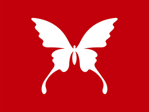 motýlí motiv nebo bílý motýl izolovaný na červeném pozadí.  - Vektor, obrázek