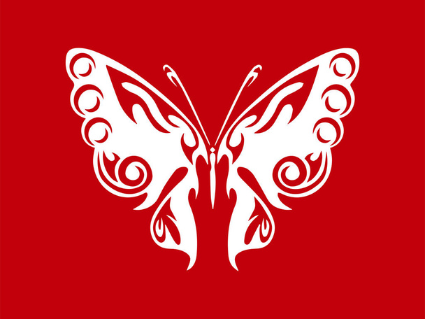borboleta ou borboleta branca isolada sobre fundo vermelho.  - Vetor, Imagem