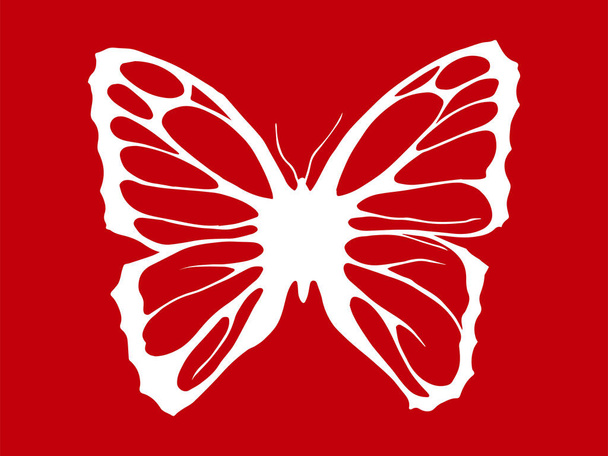 motýlí motiv nebo bílý motýl izolovaný na červeném pozadí.  - Vektor, obrázek