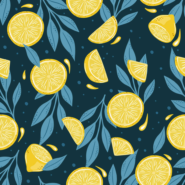 Бесшовный рисунок лимонов ручной работы. Цитрусовый фон. Перфект для текстильных обоев - Вектор,изображение