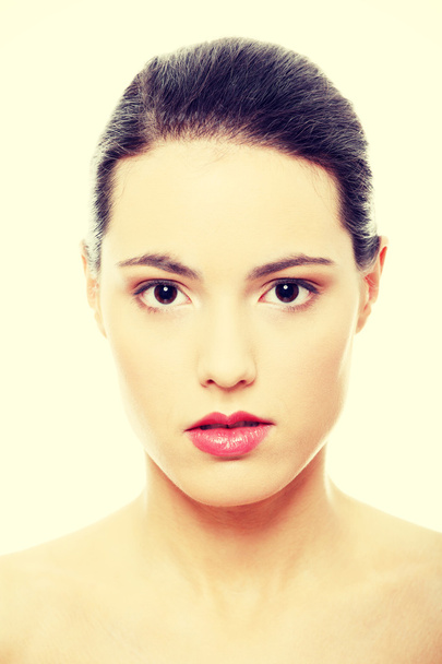 Close-up portrait of young beautiful woman face - Zdjęcie, obraz