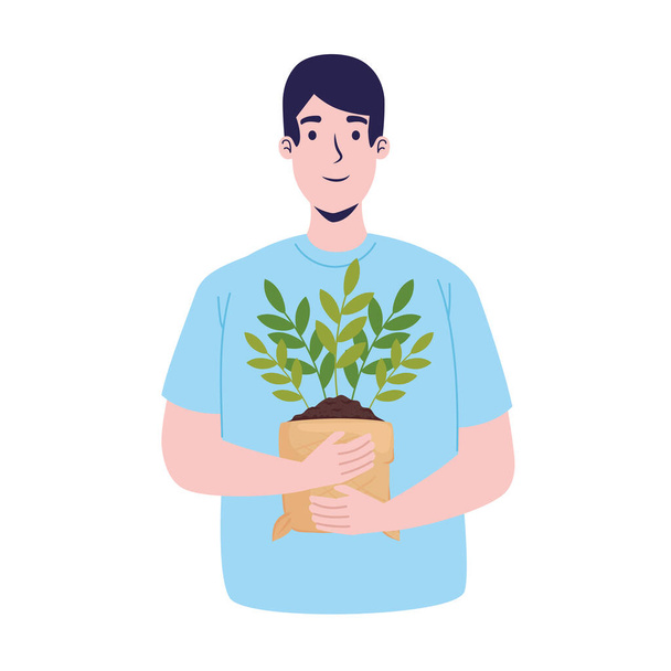 植物を持ち上げる男 - ベクター画像