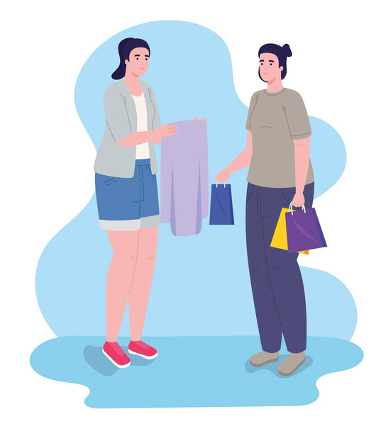 deux filles shopping jour - Vecteur, image