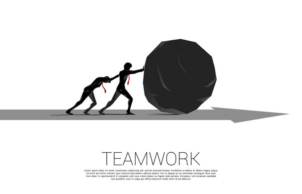 Silhouette of businessman pushing the rock on arrow. Concept of business challenge and work hard. - Vector, Image