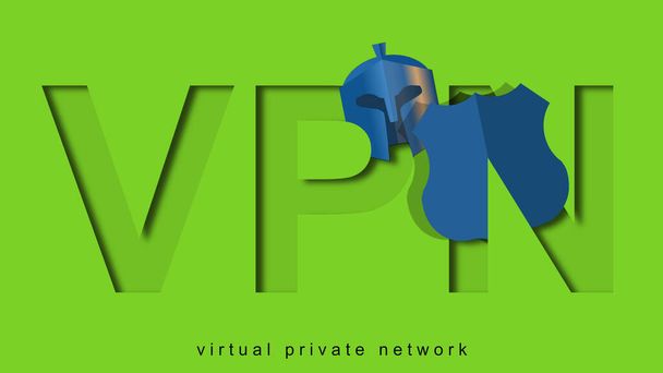 Návrh přístupového plakátu ke službě VPN. Trojan HELMET a SHIELD. Virtuální privátní síť, skutečná IP adresa je skryta. Banner, týkající se soukromí, anonymity a online bezpečnosti.  - Fotografie, Obrázek