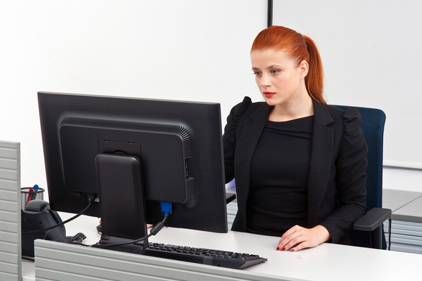 red hair business woman in office - Photo, Image