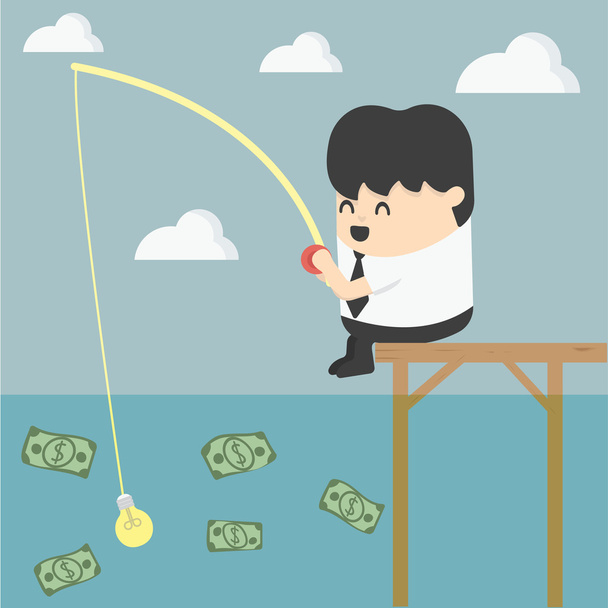 Empresário pesca dinheiro
 - Vetor, Imagem