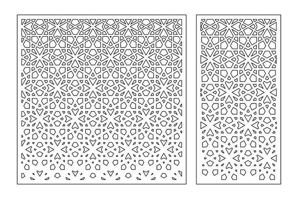 Set dekorative Karte zum Schneiden. Geometrisches arabisches Mosaikmuster. Laserschnitt. Verhältnis 1: 1, 1: 2. Vektorillustration. - Vektor, Bild