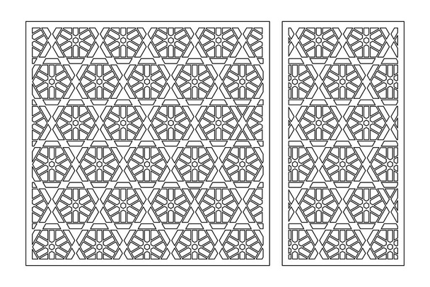 Set dekorative Karte zum Schneiden. Geometrisches lineares Muster. Laserschnitt. Verhältnis 1: 1, 1: 2. Vektorillustration. - Vektor, Bild