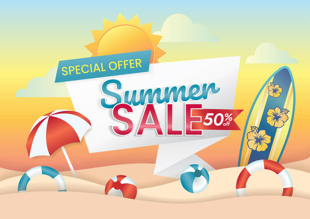 zomer verkoop promotie voor winkelen op vakantie - Vector, afbeelding