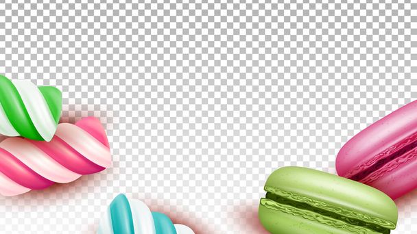 Macaroons Cakes And Lollipop Sweet Candies Vector - Вектор, зображення