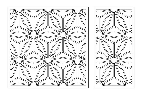 Set dekorative Karte zum Schneiden. Arabische geometrische Mosaikmuster. Laserschnitt. Verhältnis 1: 1, 1: 2. Vektorillustration. - Vektor, Bild