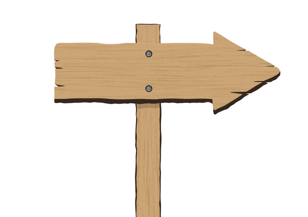 Retro brown wooden plank arrow shaped sign board vector illustration - Vector, Image