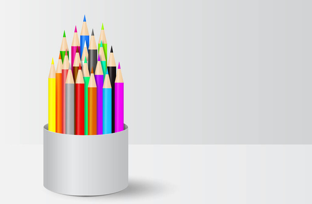 Πολύχρωμα μολύβια χρωματιστά με κηροπήγιο στην εικόνα φορέα κύπελλο - Διάνυσμα, εικόνα