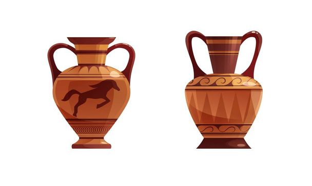 Antique Greek vase with decoration. Ancient traditional clay jar or pot for wine. - Vector, Image